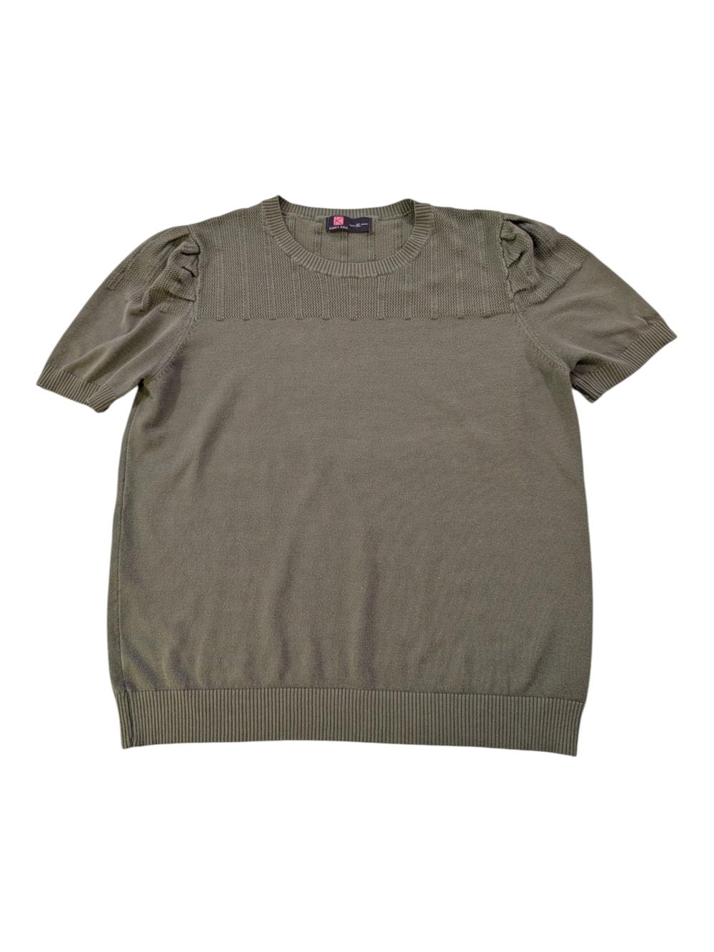 Short Sleeve Crewneck Sweater in Olive Green